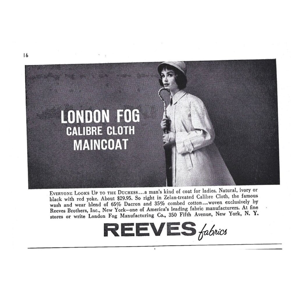 London Fog Calibre Coat Reeves Fabric Advertisement 1950s Vintage Print Ad